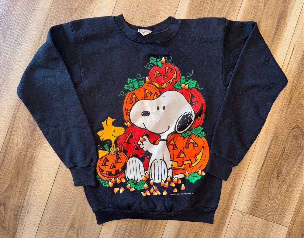 Vtg 90's Peanuts Snoopy & Woodstock Pumpkins Halloween Sweatshirt Size Medium